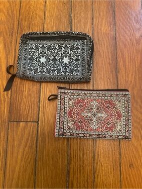 Patterned Zip Pouches Set - Black & Red